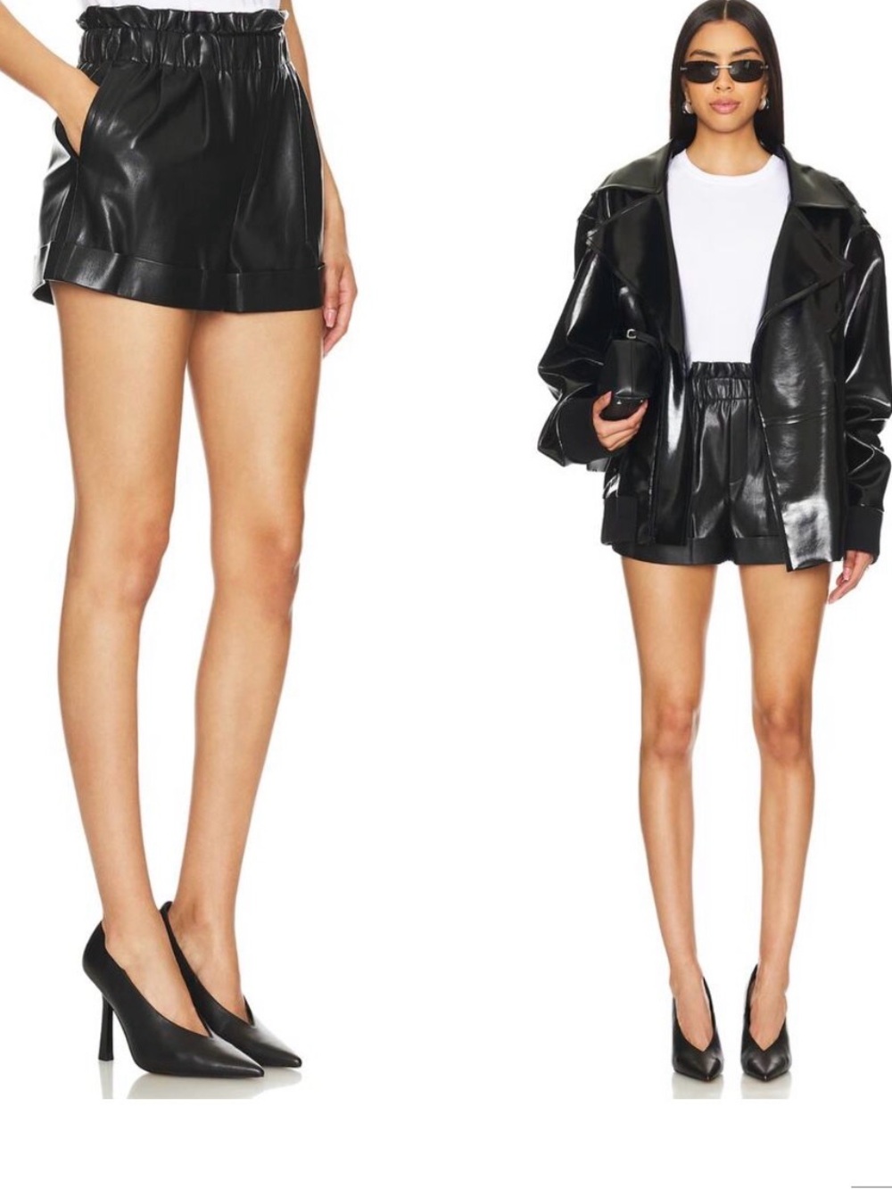 Alice + Olivia Reagan Vegan Leather Paperbag Shorts Black XS